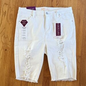 NEW Haute Curve Ivory Denim High Rise Curvy Bermuda Shorts Women's 16